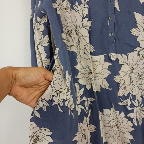 FREE PEOPLE shake it dress size S marine combo blue long sleeve pockets floral - Picture 5 of 10
